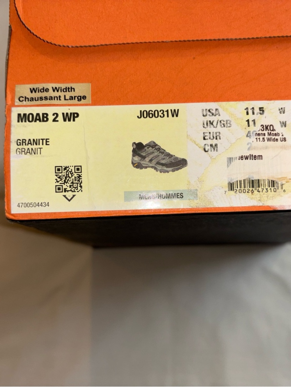 Merrell Moab 2 Waterproof Hiking Shoes Men’s 11.5 Wide Granite Gray Vibram 542 - Picture 8 of 9